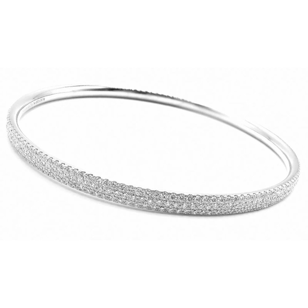 Tiffany & Co Metro 18k White Gold Full Diamond Three Row Bangle Bracelet $22,300